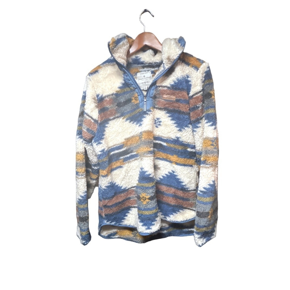 Simply Southern Fleece Pullover Women's Size Large Beige Blue - Picture 2 of 7